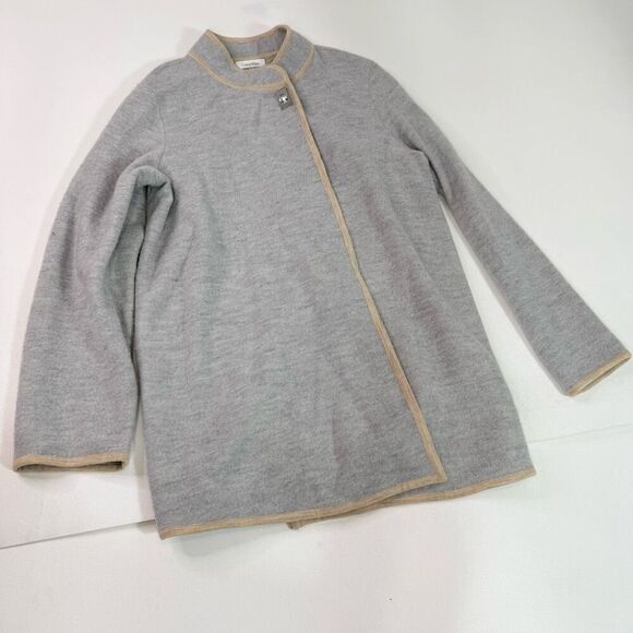 Calvin Klein Cardigan Jacket Womens Large Wool Top Button Gray Overcoat Long - Picture 1 of 8
